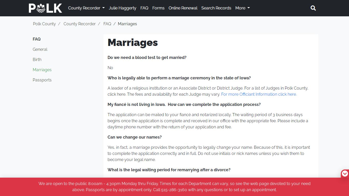 Marriages - Polk County Iowa